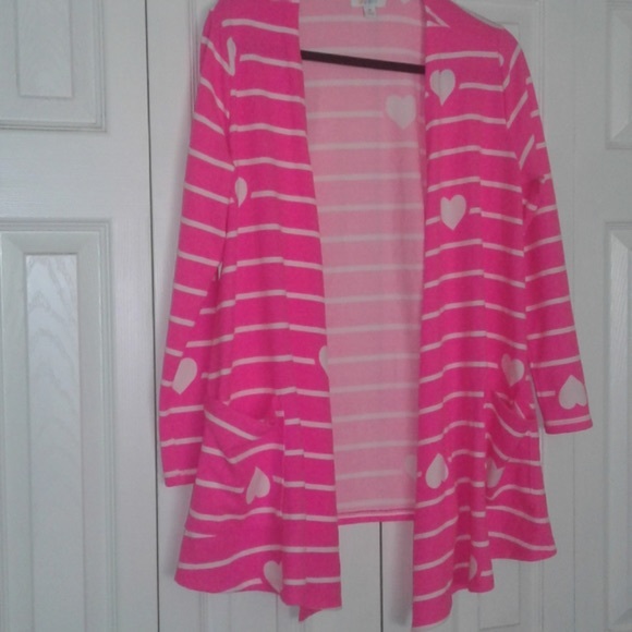 LuLuRoe Caroline Cardigan pink with hearts - Picture 5 of 6